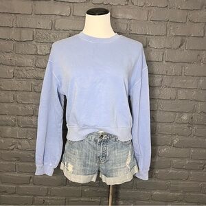 OLD NAVY Drop Shoulder Oversized Cropped Pullover Sweatshirt Sz Small Blue Peri